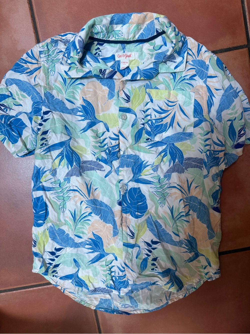 Cat & Jack Boys Blue‎ Green Tropical Button-Down Shirt